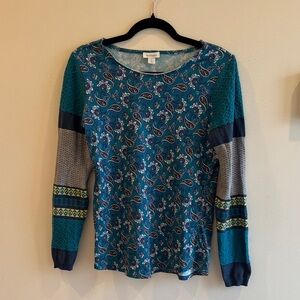Sundance Paisley and Floral Teal-Blue Top